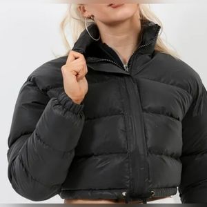 Black Women's Cropped Puffer Jacket